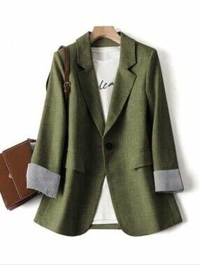 Shein Green Lightweight Blazer with Striped Sleeve Cuffs sz 4